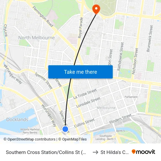 Southern Cross Station/Collins St to St Hilda's College map