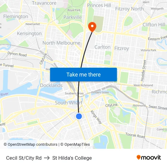 Cecil St/City Rd to St Hilda's College map