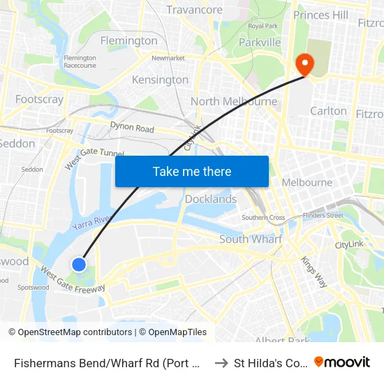 Fishermans Bend/Wharf Rd to St Hilda's College map