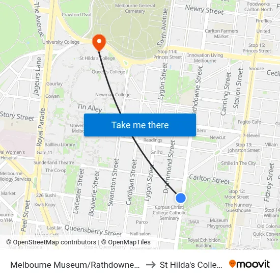 Melbourne Museum/Rathdowne St to St Hilda's College map