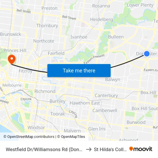 Westfield Dr/Williamsons Rd to St Hilda's College map