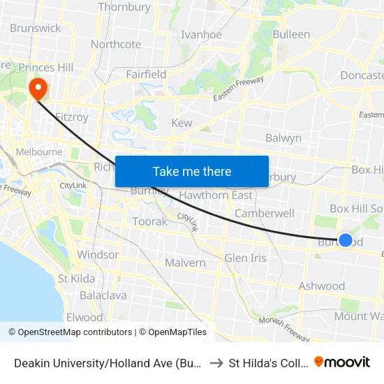 Deakin University/Holland Ave to St Hilda's College map