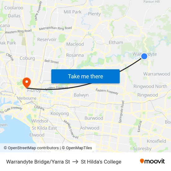 Warrandyte Bridge/Yarra St to St Hilda's College map