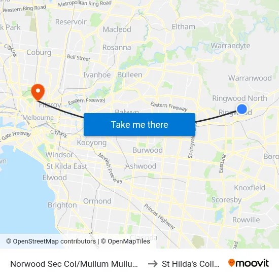 Norwood Sec Col/Mullum Mullum Rd to St Hilda's College map