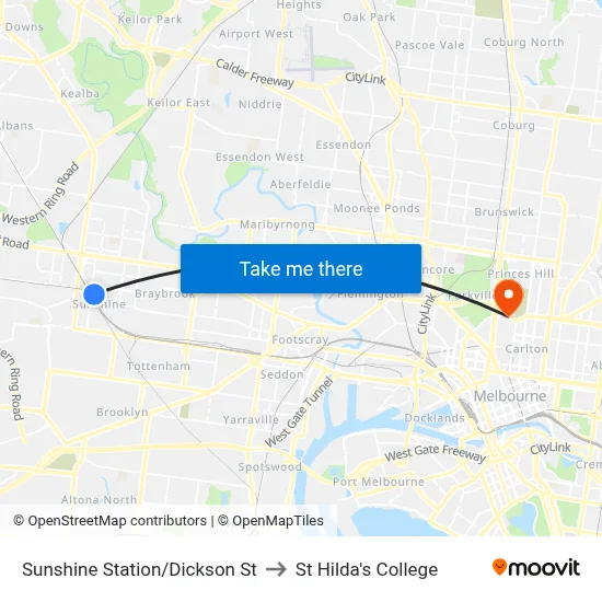 Sunshine Station/Dickson St to St Hilda's College map