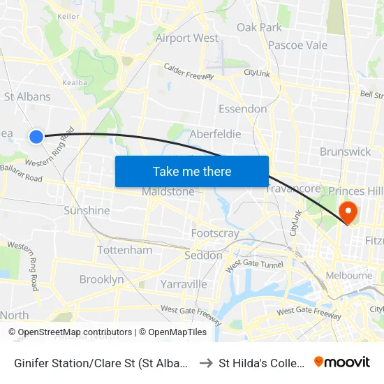 Ginifer Station/Clare St to St Hilda's College map