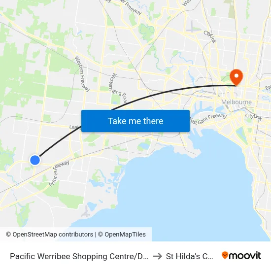Pacific Werribee Shopping Centre/Derrimut Rd to St Hilda's College map