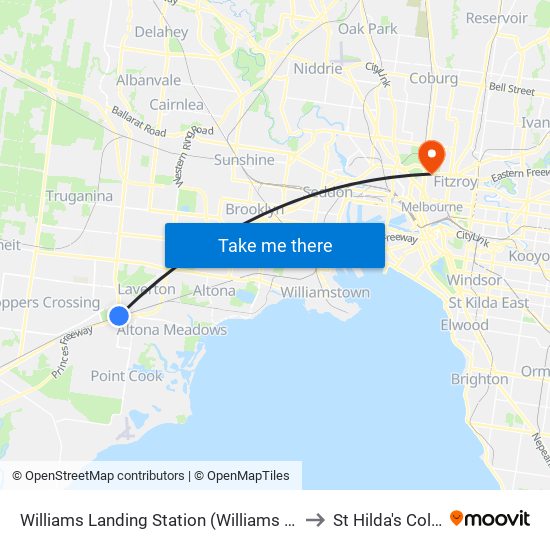 Williams Landing Station (Williams Landing) to St Hilda's College map