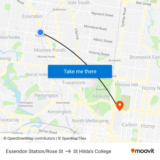 Essendon Station/Rose St to St Hilda's College map