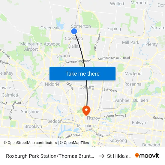 Roxburgh Park Station/Thomas Brunton Pde to St Hilda's College map