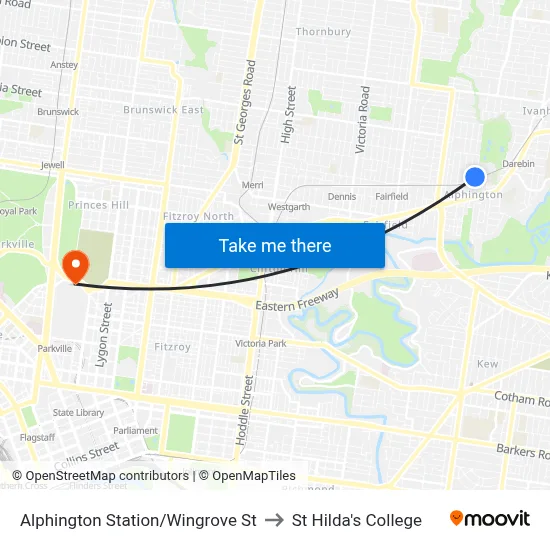 Alphington Station/Wingrove St to St Hilda's College map