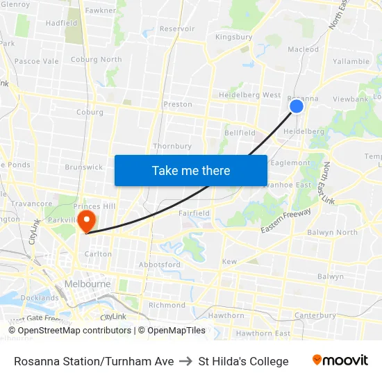 Rosanna Station/Turnham Ave to St Hilda's College map