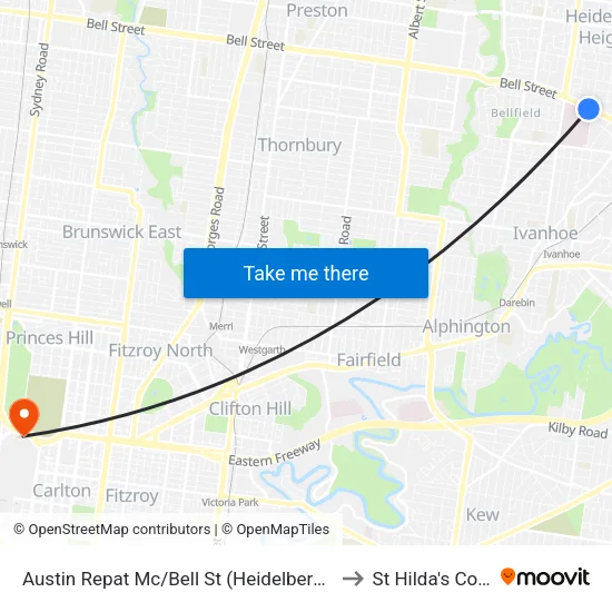 Austin Repat Mc/Bell St to St Hilda's College map