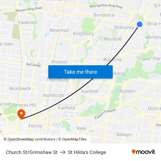 Church St/Grimshaw St to St Hilda's College map