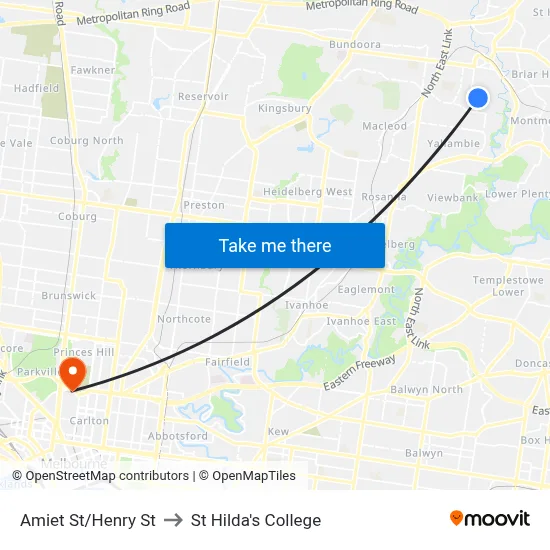 Amiet St/Henry St to St Hilda's College map