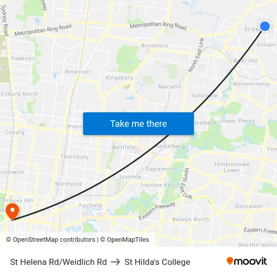 St Helena Rd/Weidlich Rd to St Hilda's College map