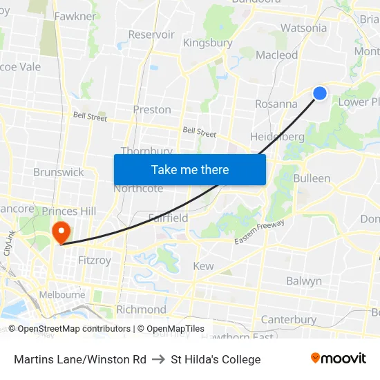 Martins Lane/Winston Rd to St Hilda's College map