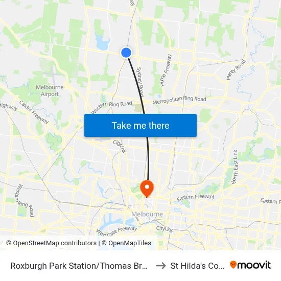 Roxburgh Park Station/Thomas Brunton Pde to St Hilda's College map