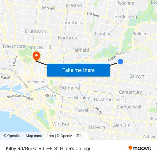 Kilby Rd/Burke Rd to St Hilda's College map