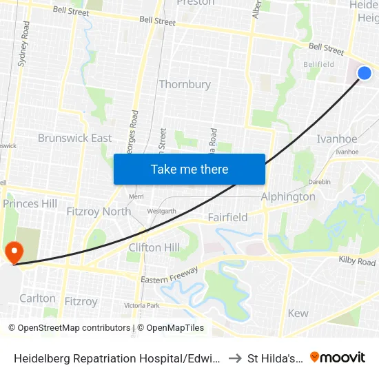 Heidelberg Repatriation Hospital/Edwin St to St Hilda's College map
