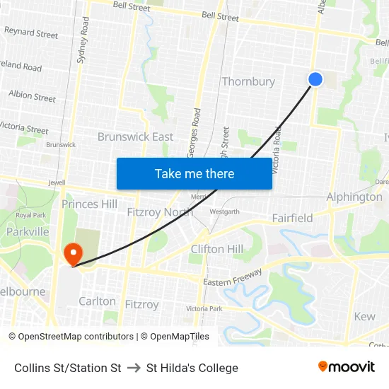 Collins St/Station St to St Hilda's College map