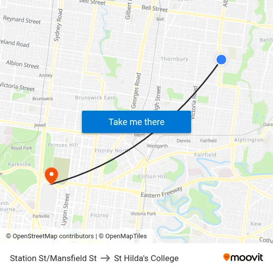 Station St/Mansfield St to St Hilda's College map