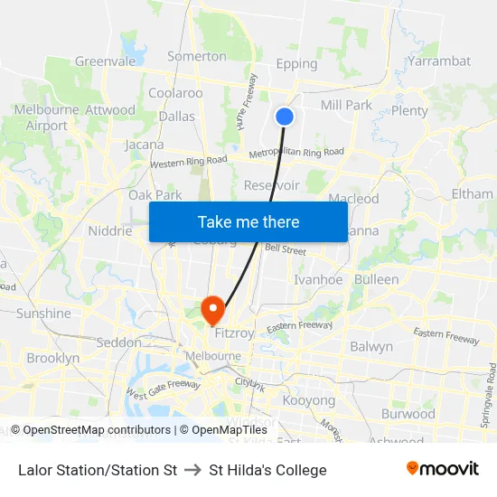 Lalor Station/Station St to St Hilda's College map