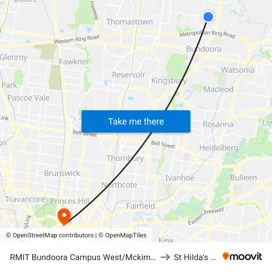 RMIT Bundoora Campus West/Mckimmies Rd to St Hilda's College map