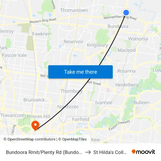 Bundoora Rmit/Plenty Rd to St Hilda's College map
