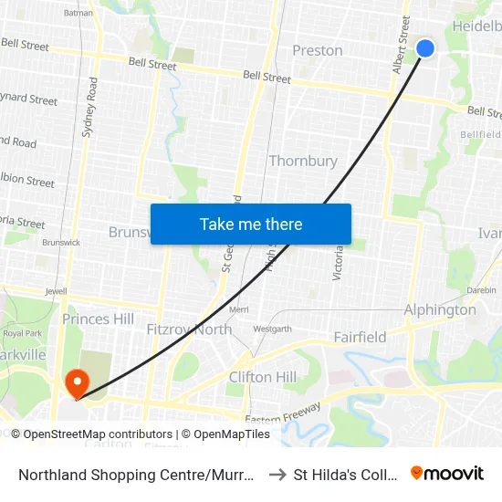 Northland Shopping Centre/Murray Rd to St Hilda's College map
