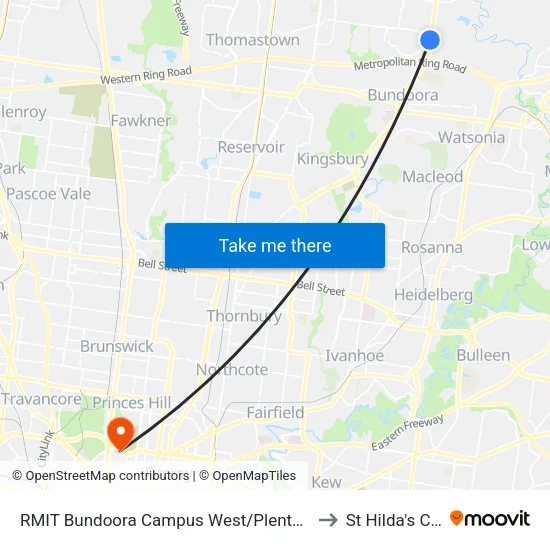 RMIT Bundoora Campus West/Plenty Rd to St Hilda's College map