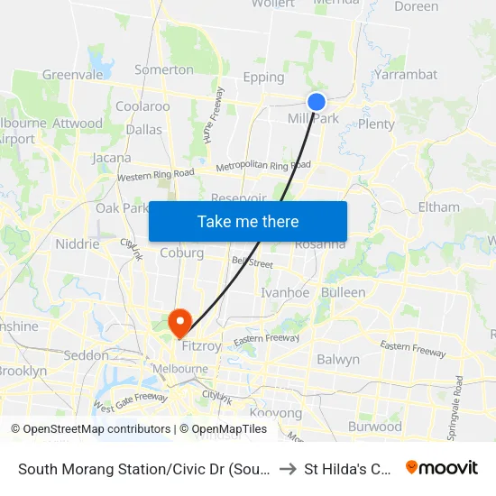 South Morang Station/Civic Dr to St Hilda's College map