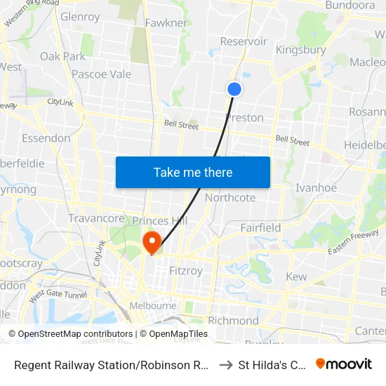 Regent Station/Robinson Rd to St Hilda's College map