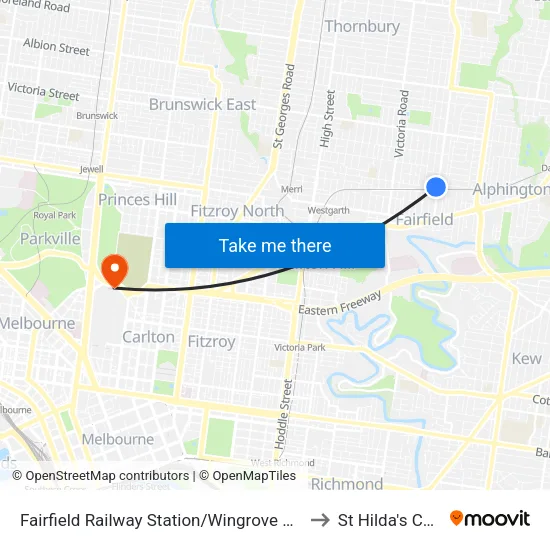 Fairfield Station/Wingrove St to St Hilda's College map