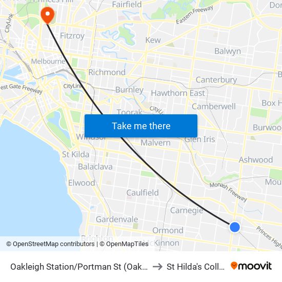 Oakleigh Station/Portman St (Oakleigh) to St Hilda's College map