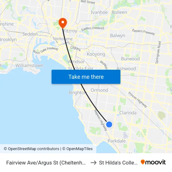 Fairview Ave/Argus St to St Hilda's College map
