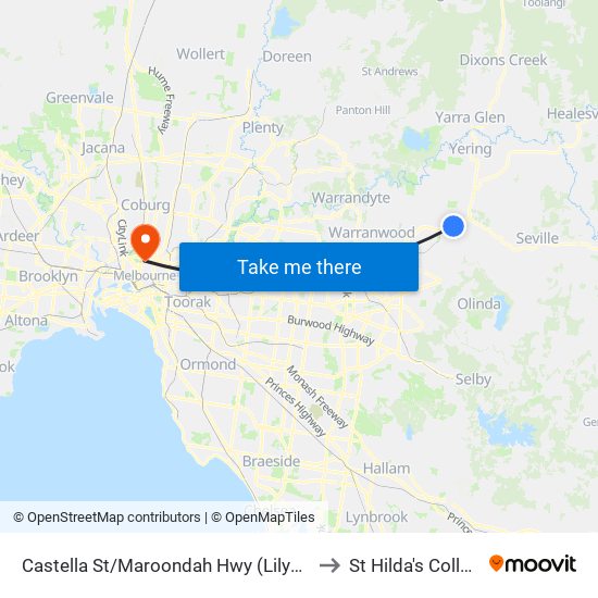 Castella St/Maroondah Hwy (Lilydale) to St Hilda's College map