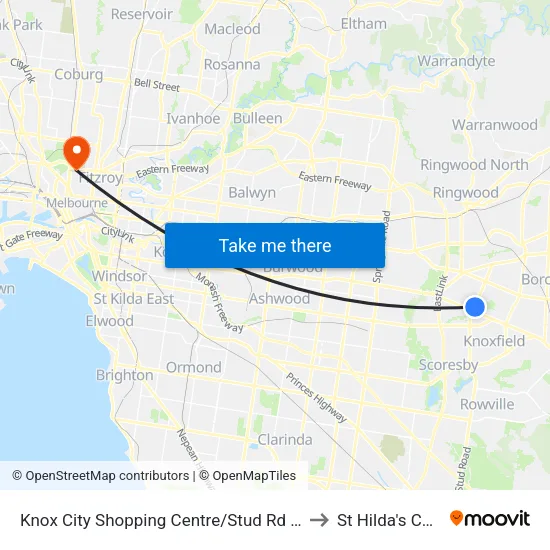 Knox City Shopping Centre/Stud Rd to St Hilda's College map