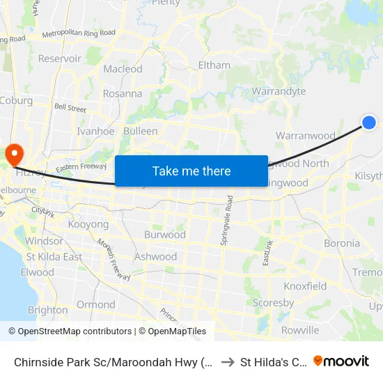 Chirnside Park Sc/Maroondah Hwy to St Hilda's College map