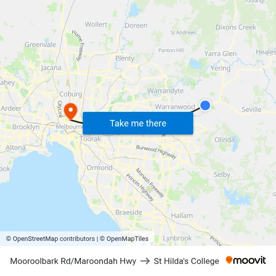 Mooroolbark Rd/Maroondah Hwy to St Hilda's College map
