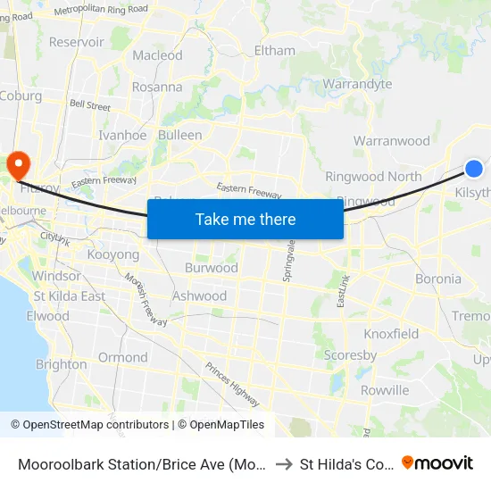 Mooroolbark Station/Brice Ave to St Hilda's College map
