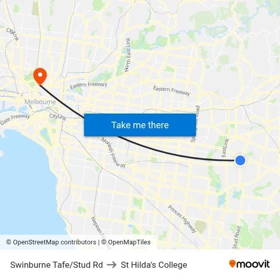 Swinburne Tafe/Stud Rd to St Hilda's College map