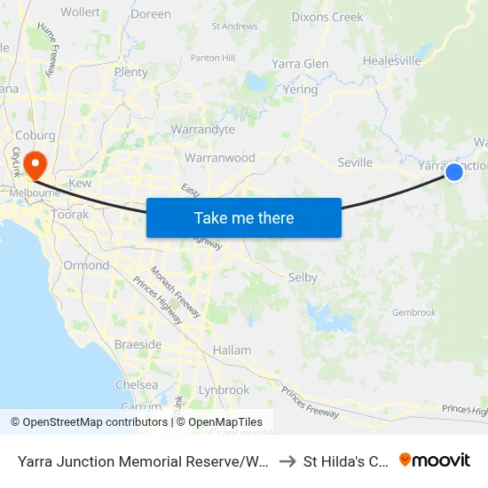Yarra Junction Memorial Reserve/Warburton Hwy to St Hilda's College map