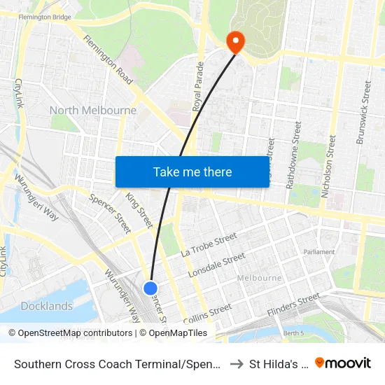 Southern Cross Coach Terminal/Spencer St to St Hilda's College map