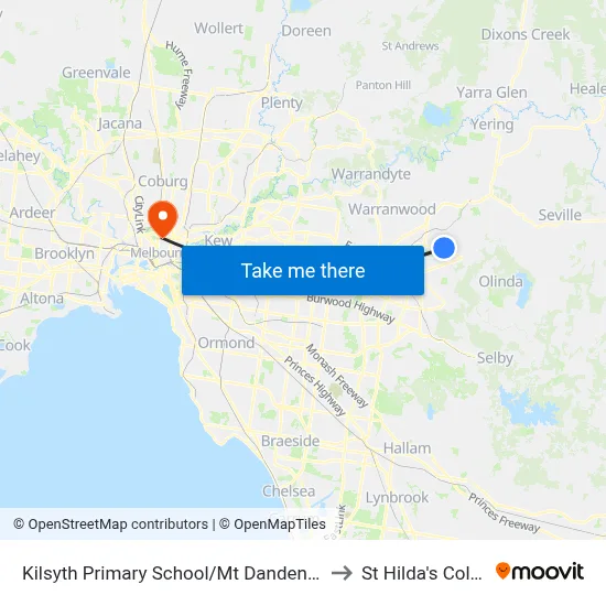 Kilsyth Primary School/Mt Dandenong Rd to St Hilda's College map