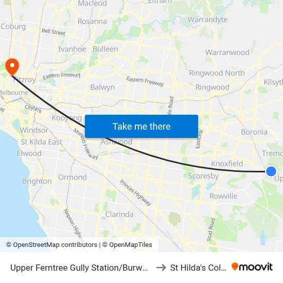 Upper Ferntree Gully Station/Burwood Hwy to St Hilda's College map