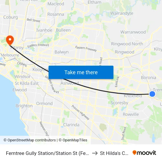 Ferntree Gully Station/Station St to St Hilda's College map