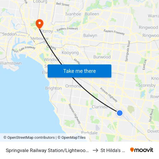Springvale Railway Station/Lightwood Rd to St Hilda's College map