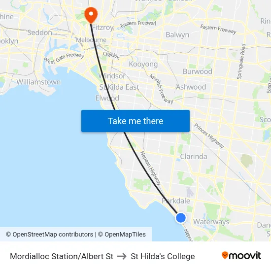 Mordialloc Station/Albert St to St Hilda's College map