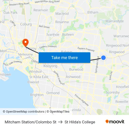 Mitcham Station/Colombo St to St Hilda's College map